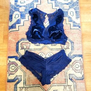Victoria's Secret Sexy Navy Lounge Set with Velvet Bralette
